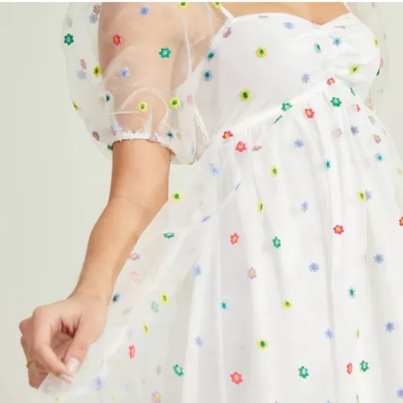 Altar'd State Floral Embroidered Babydoll Puff Sleeve Dress - Picture 2 of 7